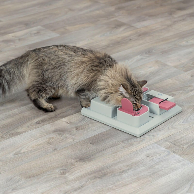 TRIXIE Cat Activity Poker Box Strategy Game â€“ Interactive Puzzle Toy with 4 Modules â€“ Treat Puzzle Feeder for Mental Stimulation & Slow Feeding â€“ Pink/Gray, 12.2 x 12.2 x 2.5 in - Image 5